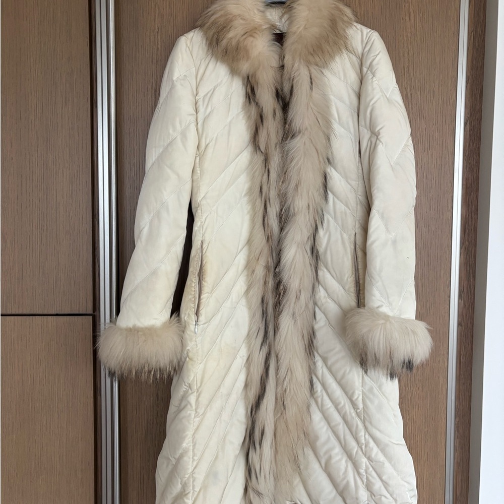 Moncler White Fur-Trimmed Puffer Coat